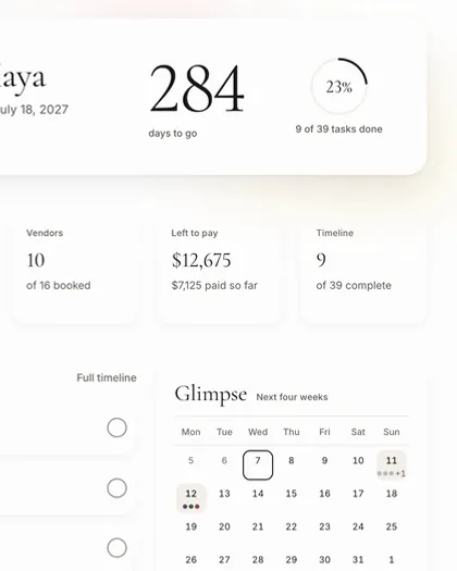 Altessa dashboard with the Glimpse calendar of the next four weeks beside the tasks due now